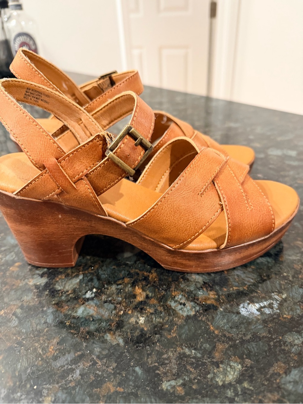 boc Cognac Leather Platform Sandal Heels